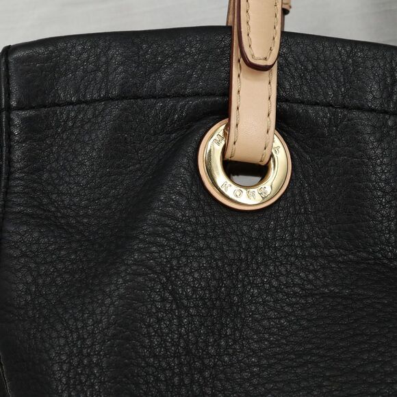 Michael Kors Bag Womens Black Pebbled Leather Tote Handbag Charm Double Handle - Picture 9 of 14